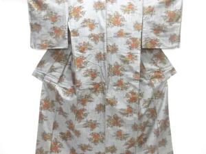 未使用品　草花模様織出し手織り紬着物